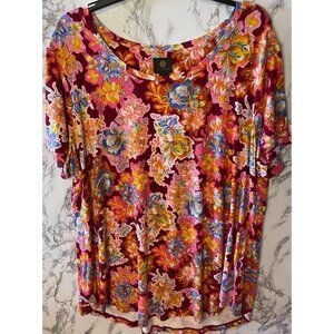 JM Collection Womens Floral Print Top Ruby Slippers XXL Rayon/Spandex